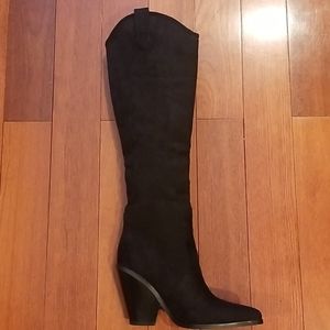 PrettyLittleThing Black Heeled Knee Western Boots